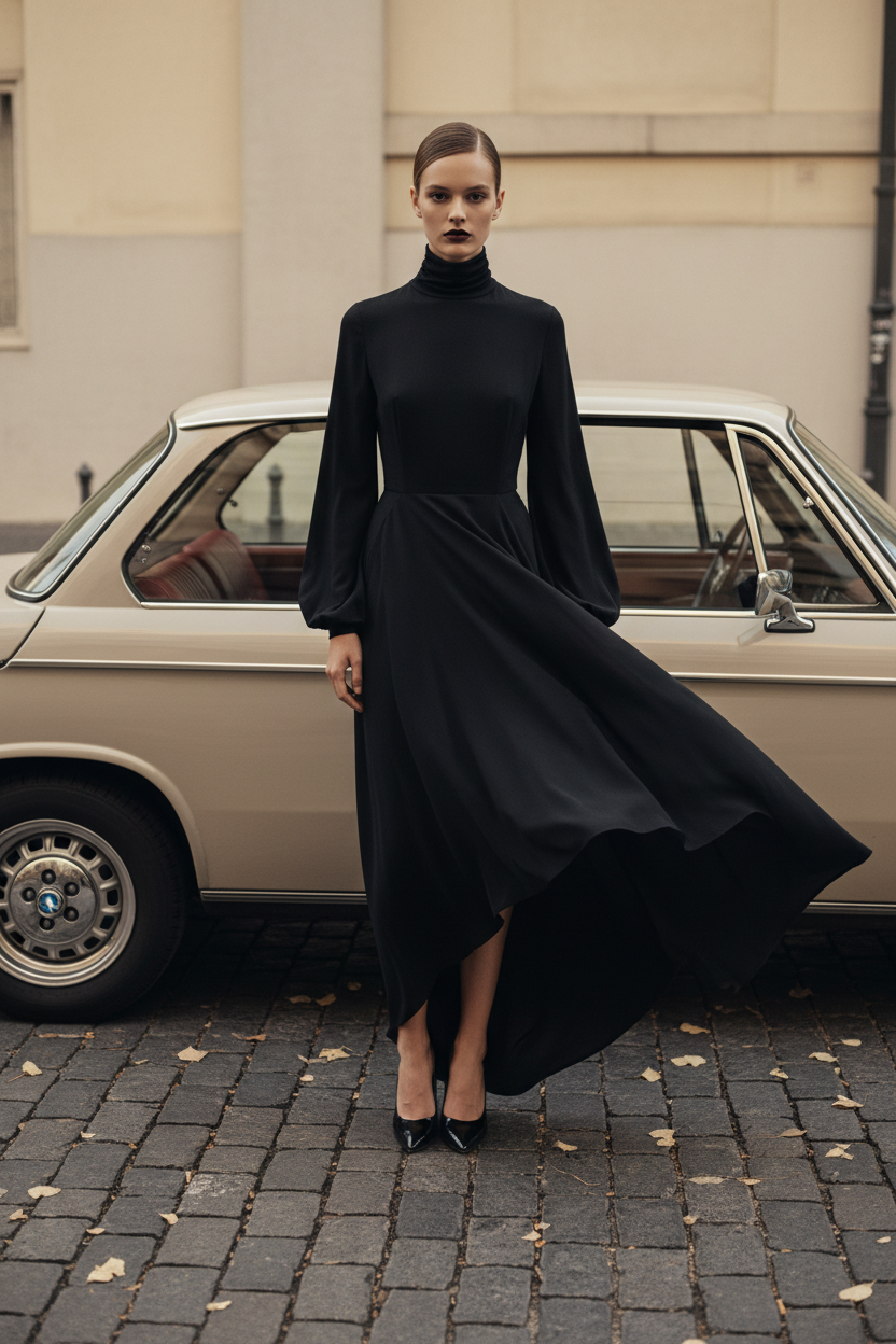 High-fashion editorial photography, a tall model s...