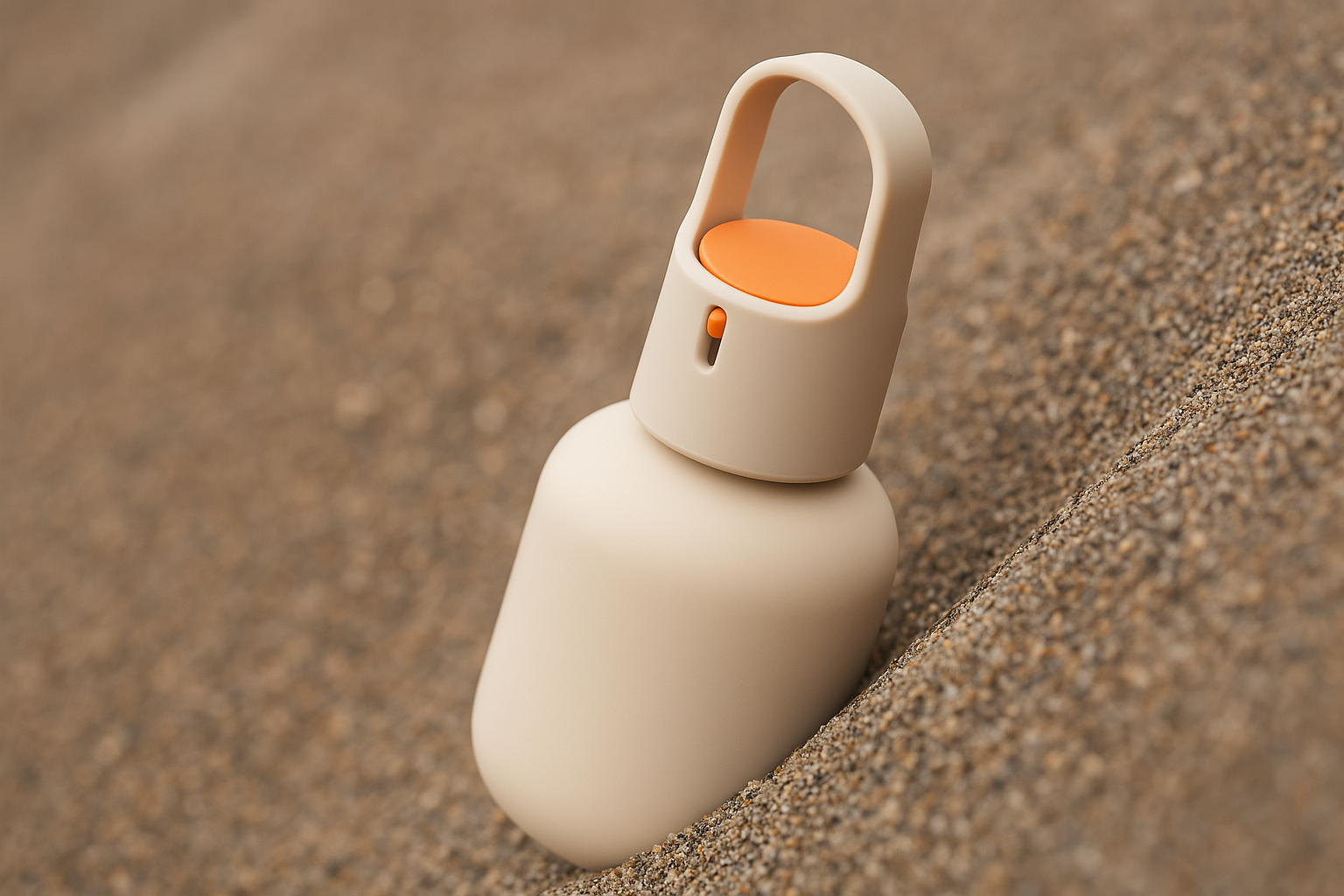 A minimalistic,modern cream-colored bottle