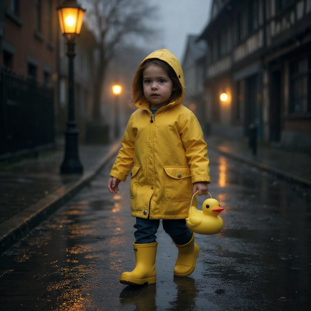 walking in the street is a little girl in a yellow...