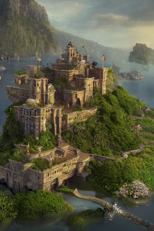 Indian castle surrounded by water and nature