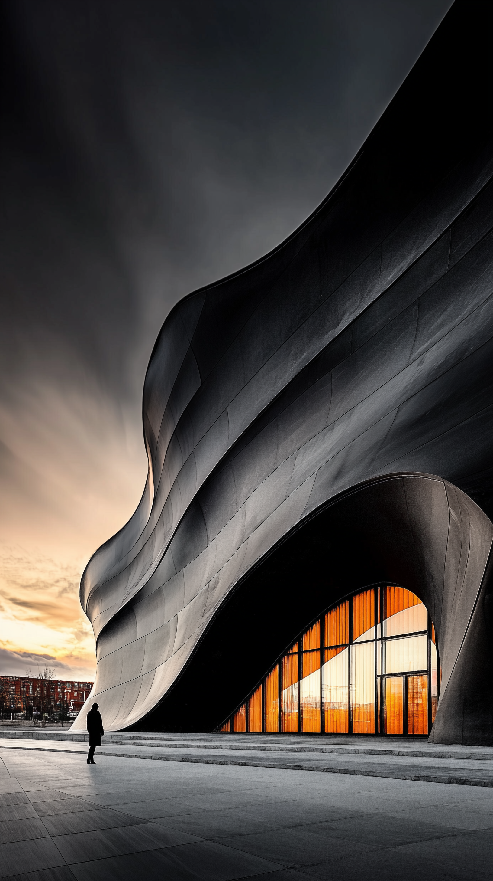 commercial building with undulating black facade