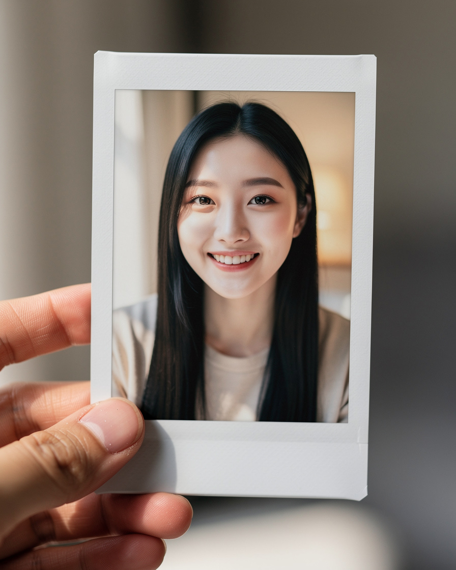 A photo of a polaroid picture in the hand of a wom...