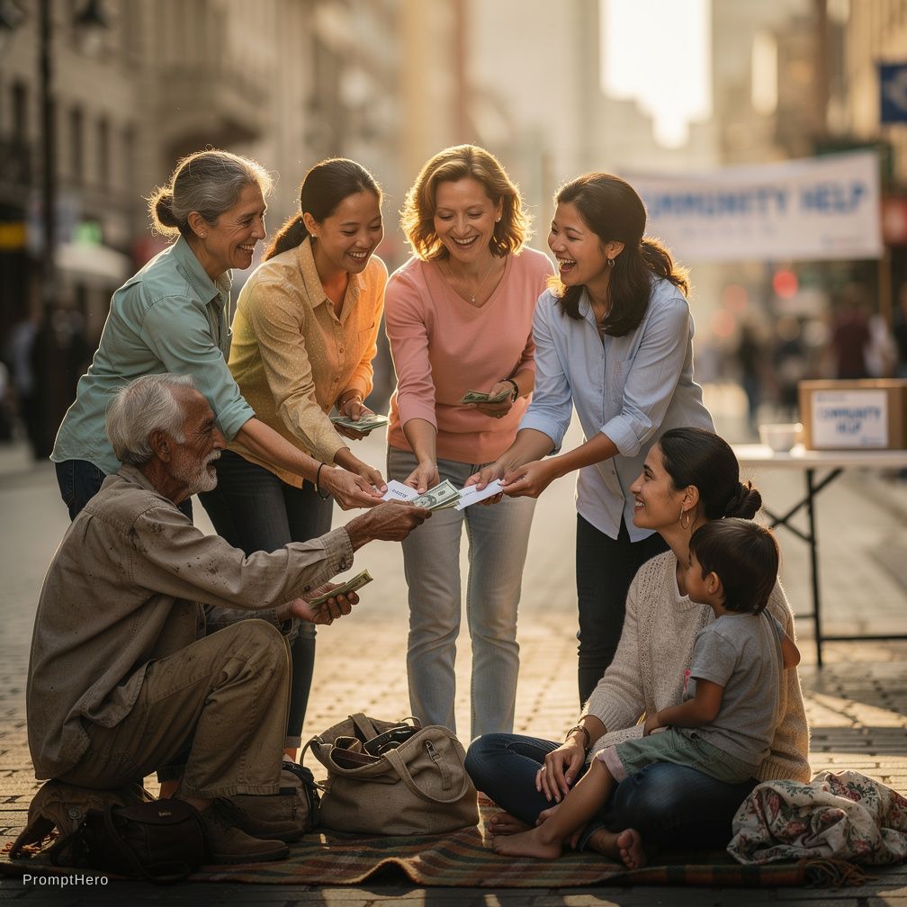 I want a picture showing some people giving money ...