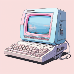 A vintage illustration of a retro computer