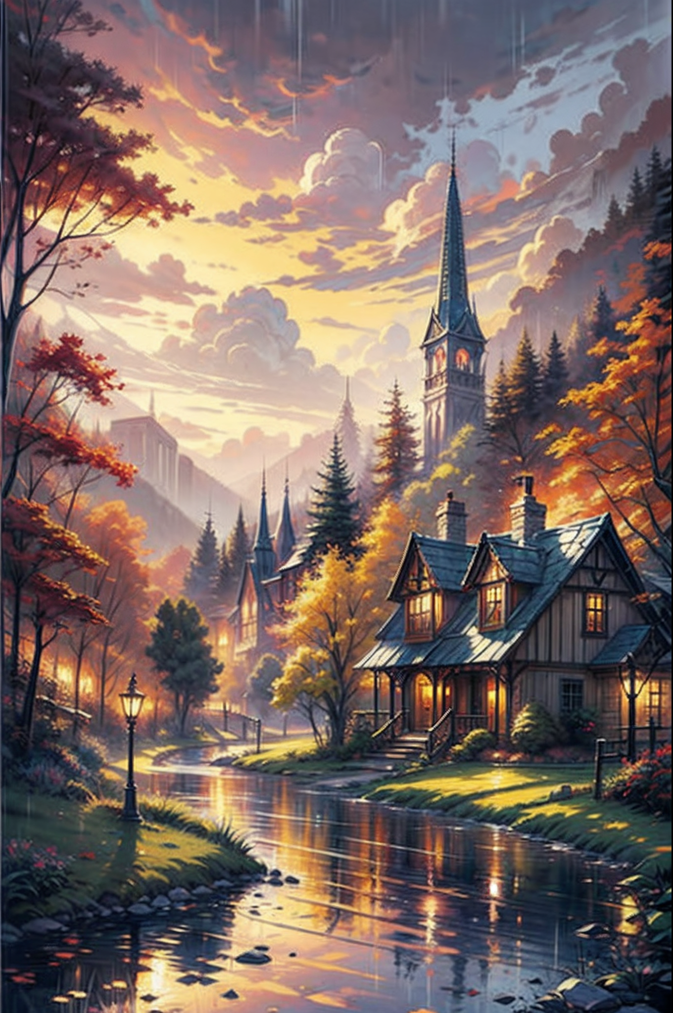 Thomas Kinkade style watercolor painting