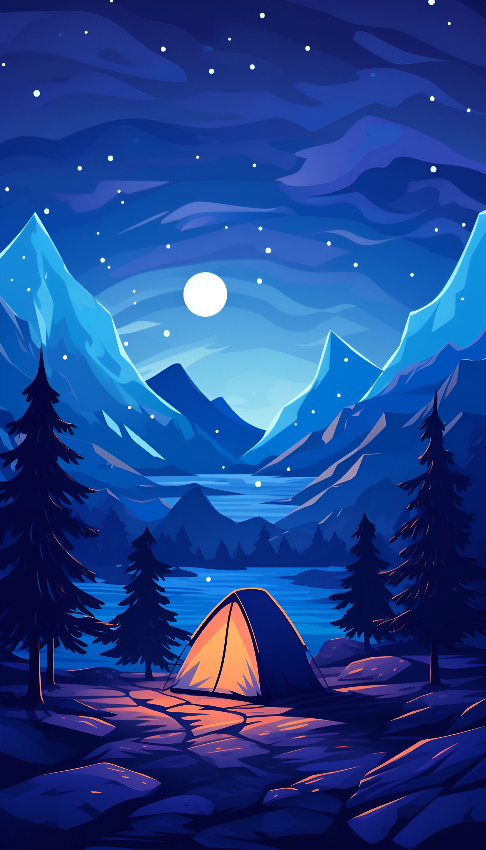 Illustration of A starry night camp in the mountains