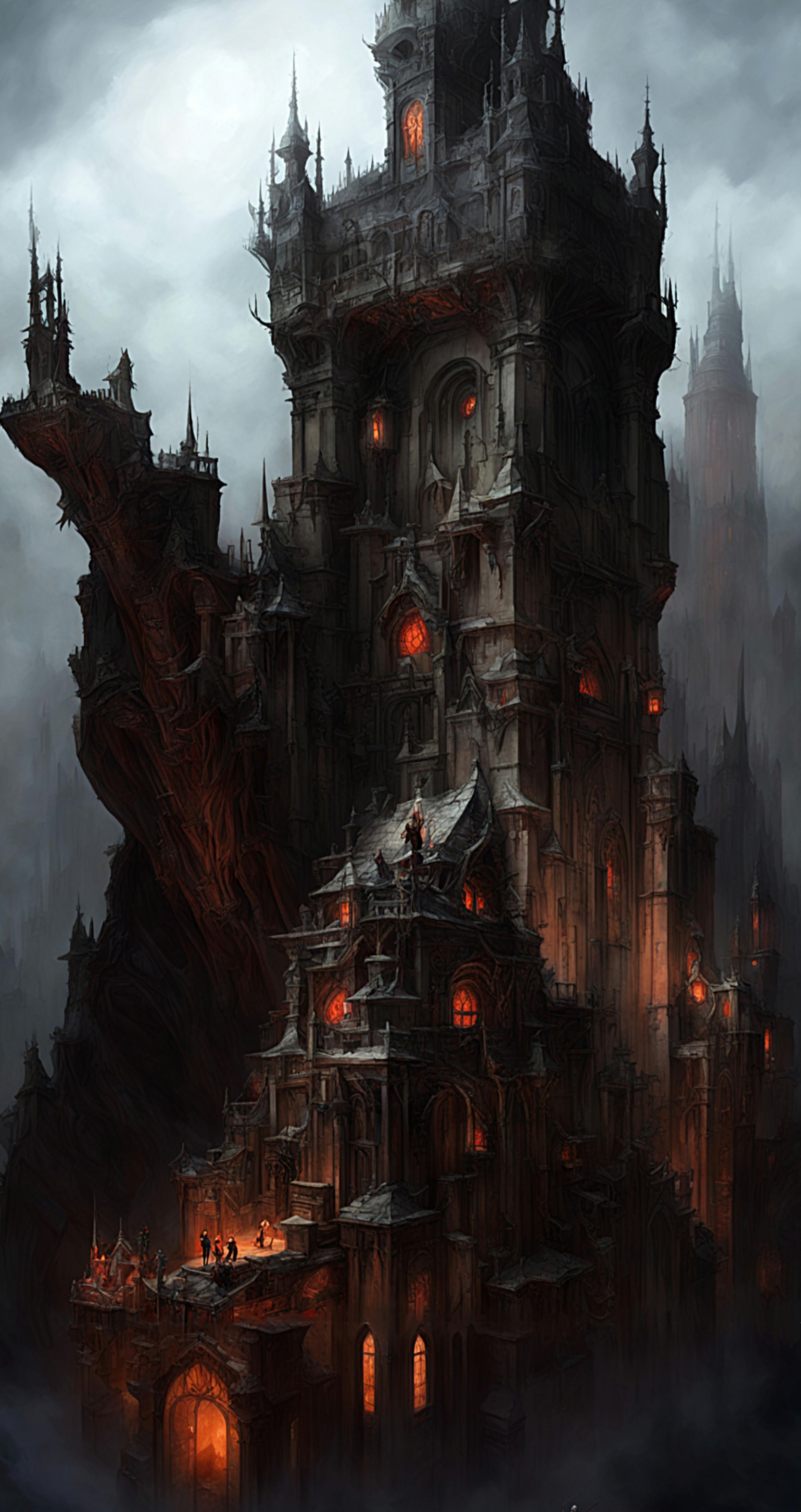 Fantastic angle view of a Gothic Hellgate Tower