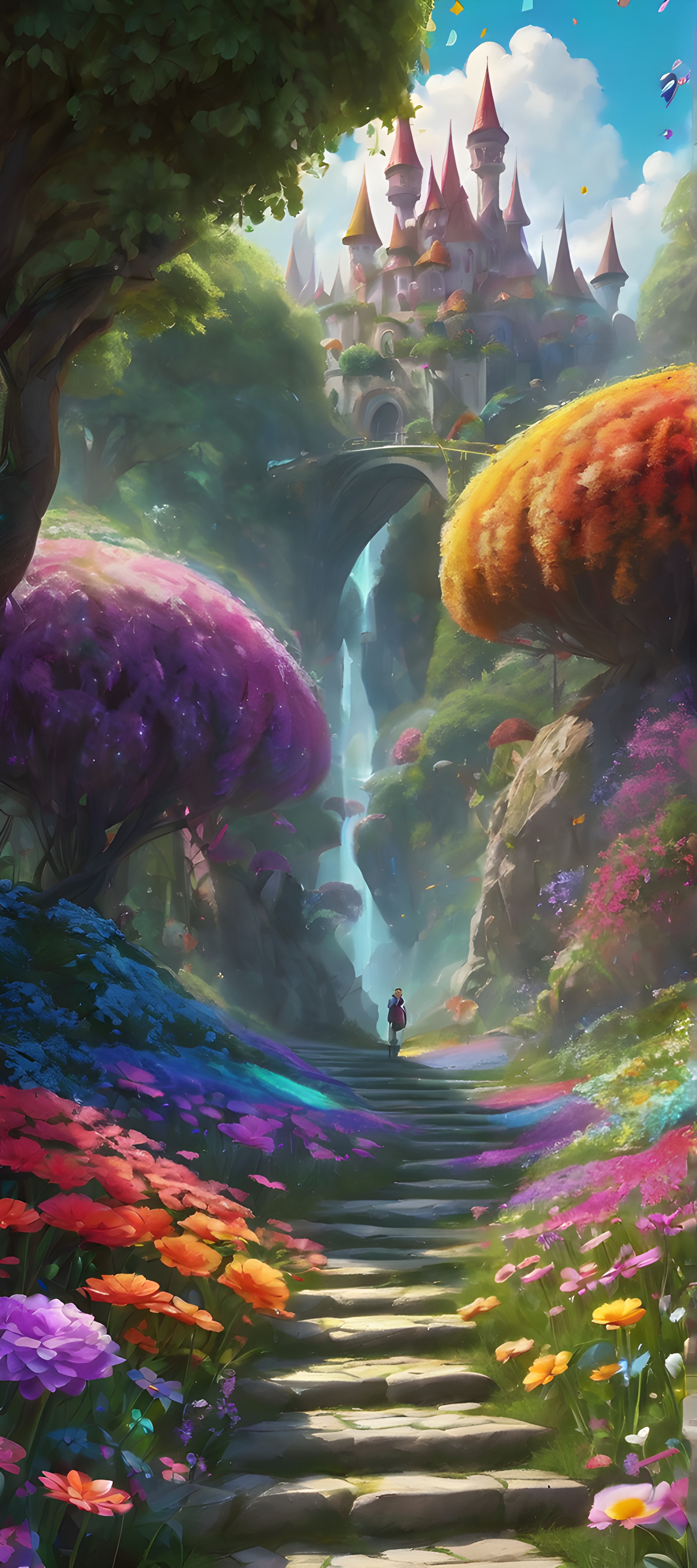 A garden of oversized flowers