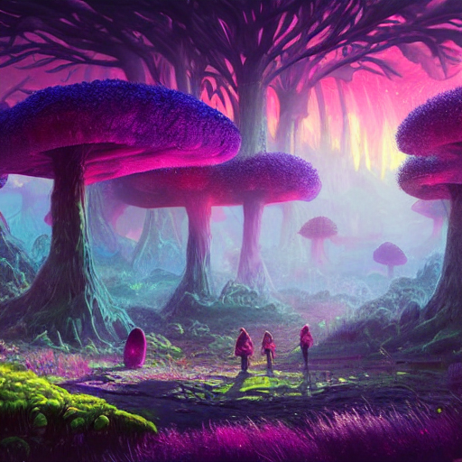 concept art painting of a fantasy alien fungal landscape at night