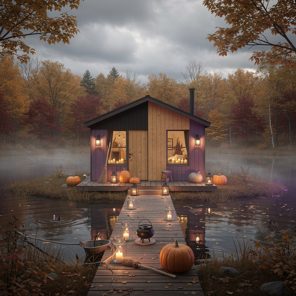 Quaint minimalist and modern witch's cabin by the lake
