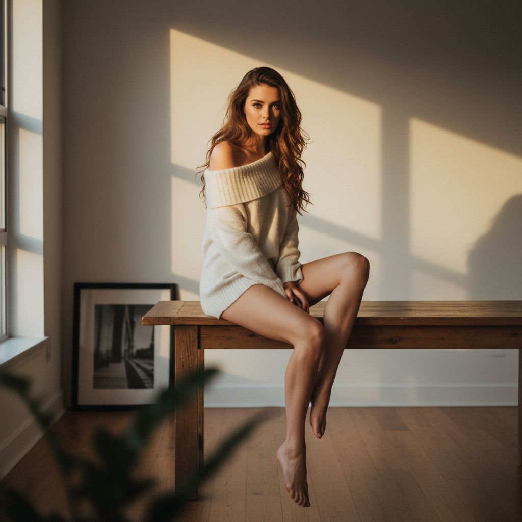 A beautiful, captivating woman with long brown wav...