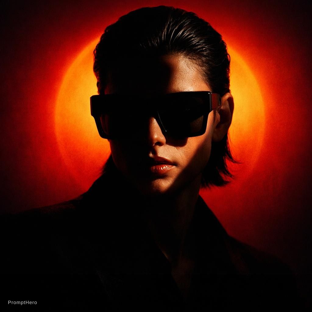 A person with slicked-back dark hair wearing overs...