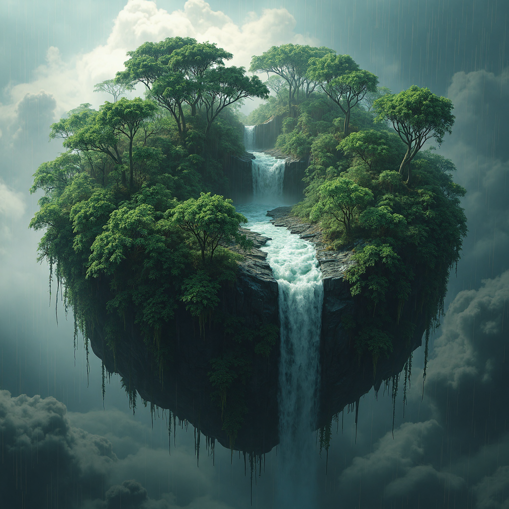 A floating microplanet reveals a dense jungle