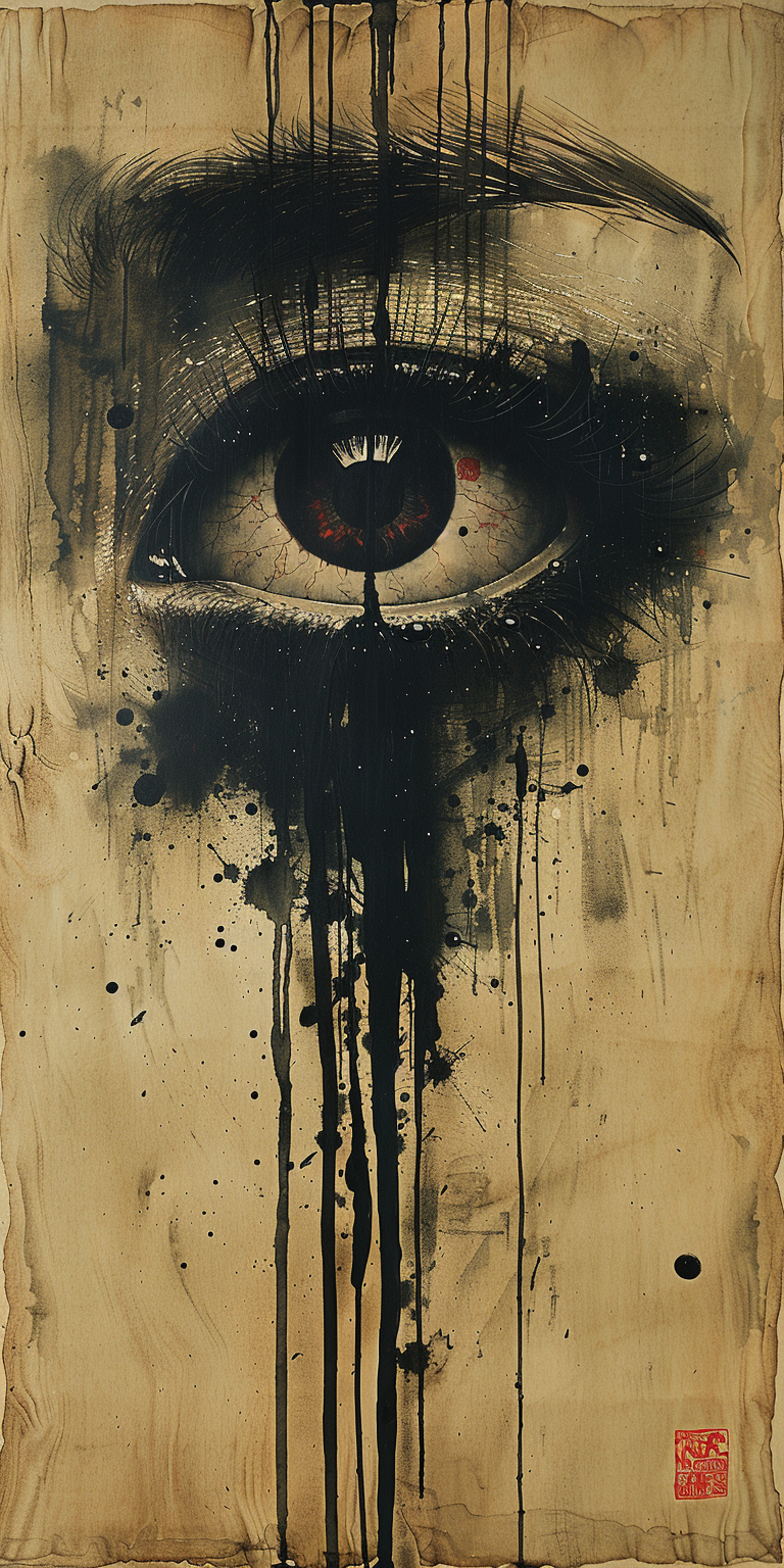 a print of an eye splashed