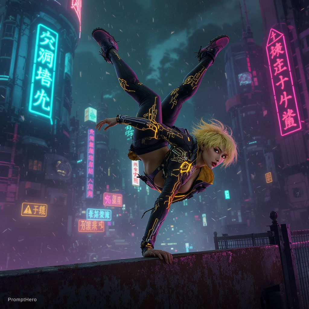 cyberpunk game style a photo of a slim, small brea...