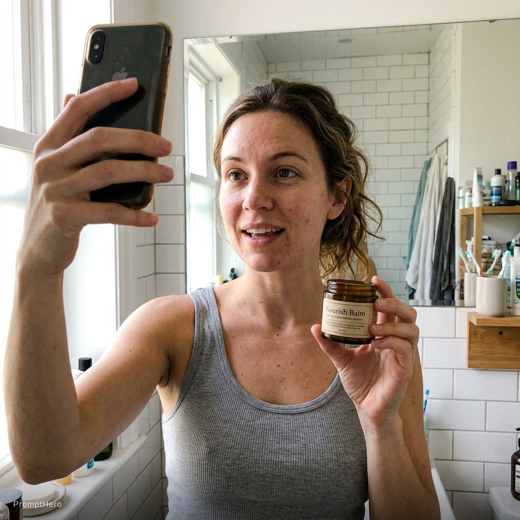 selfie video of a 28-year-old woman in her bathro...