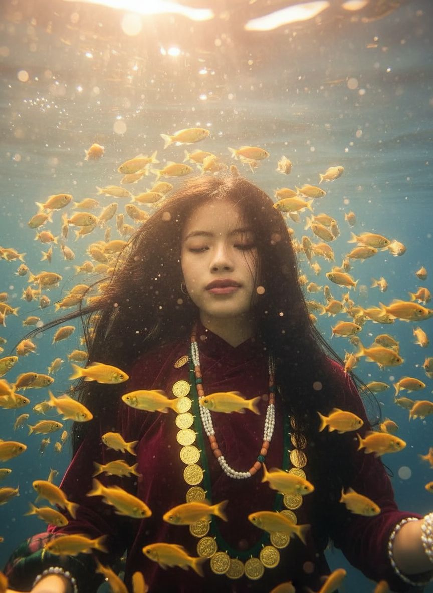 hyper realistic photograph of a girl underwater wi...