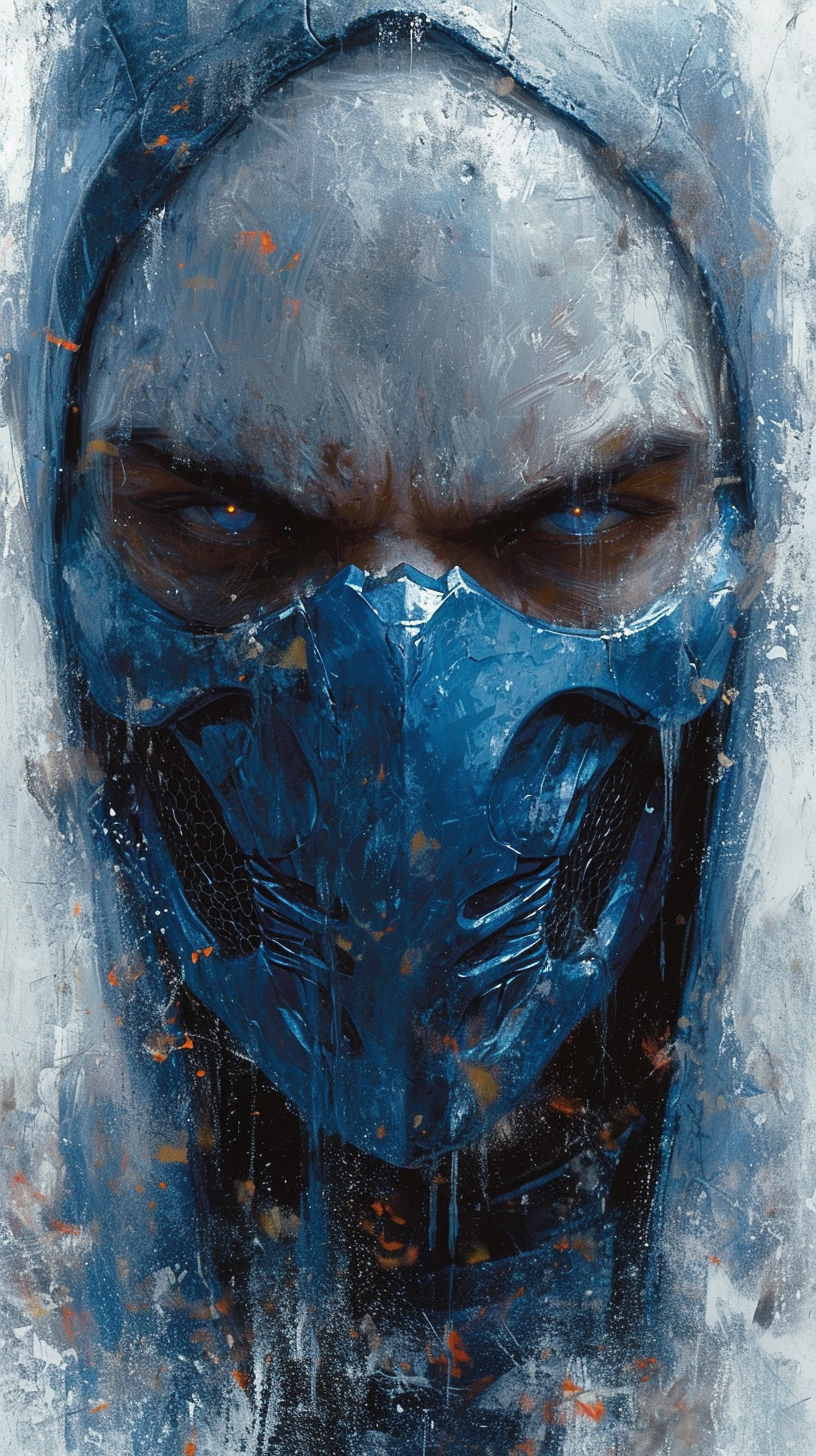 Sub Zero from Mortal Kombat, skull face, cold whit...