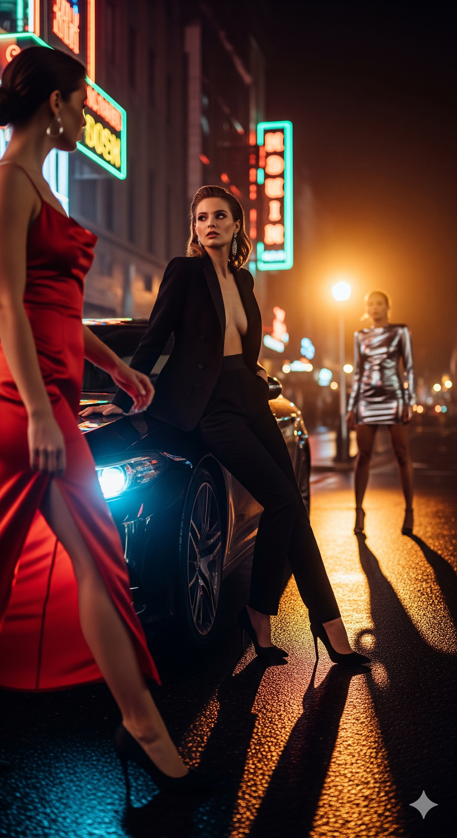 A cinematic GQ-style editorial scene: A glamorous ...