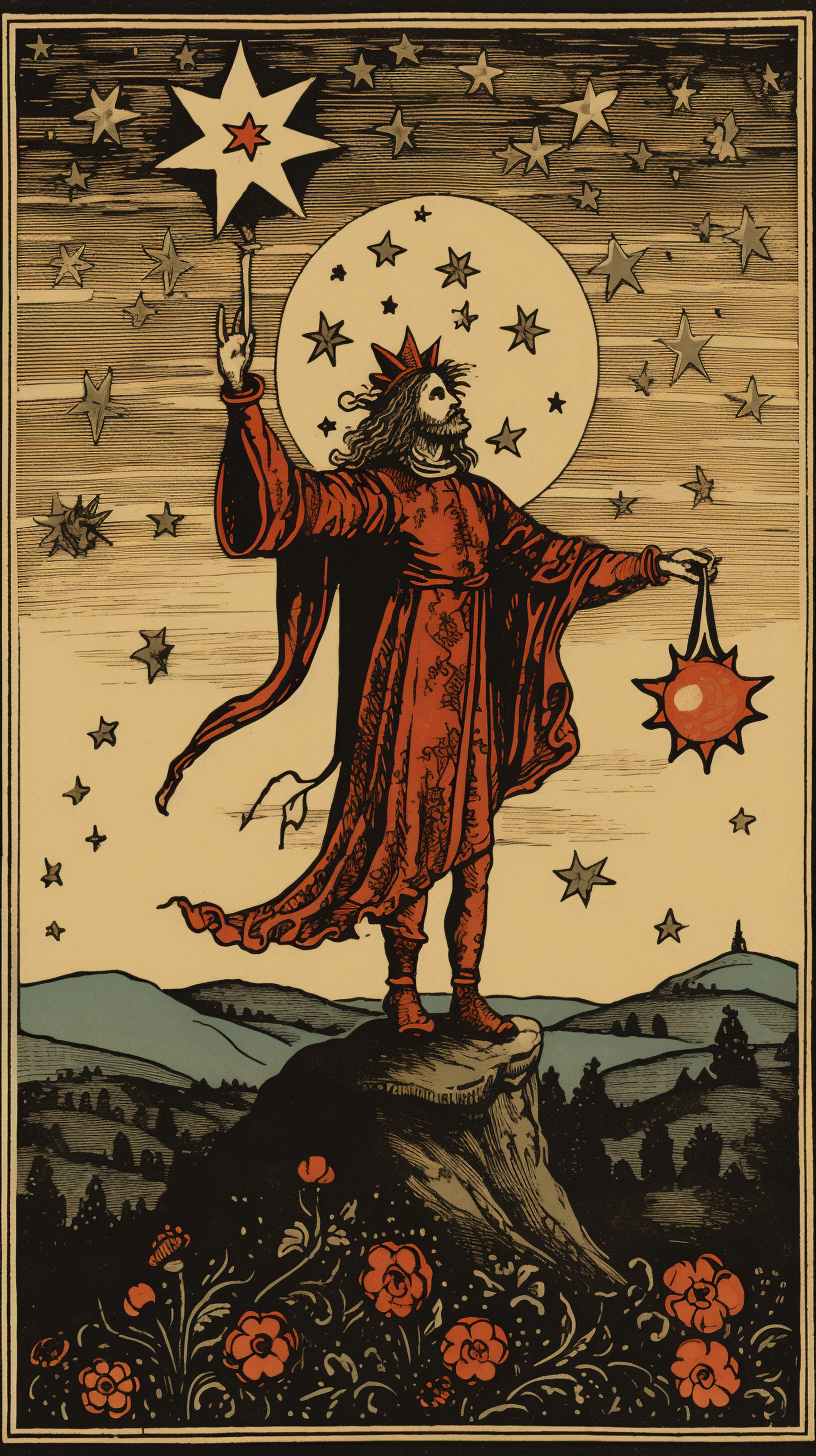 A jester standing on a hill