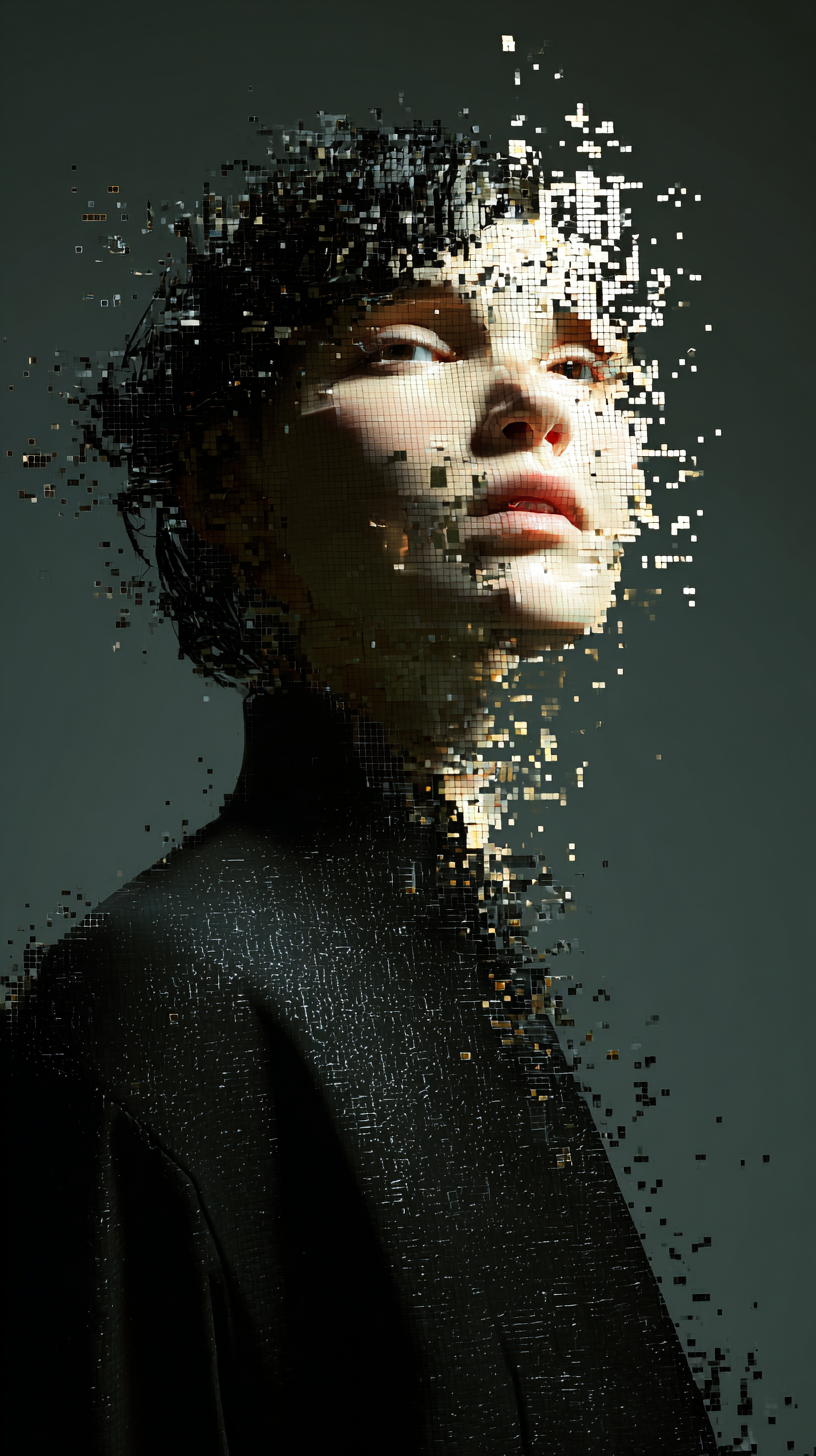 portrait of a woman, front shot, gaze, avant-garde...