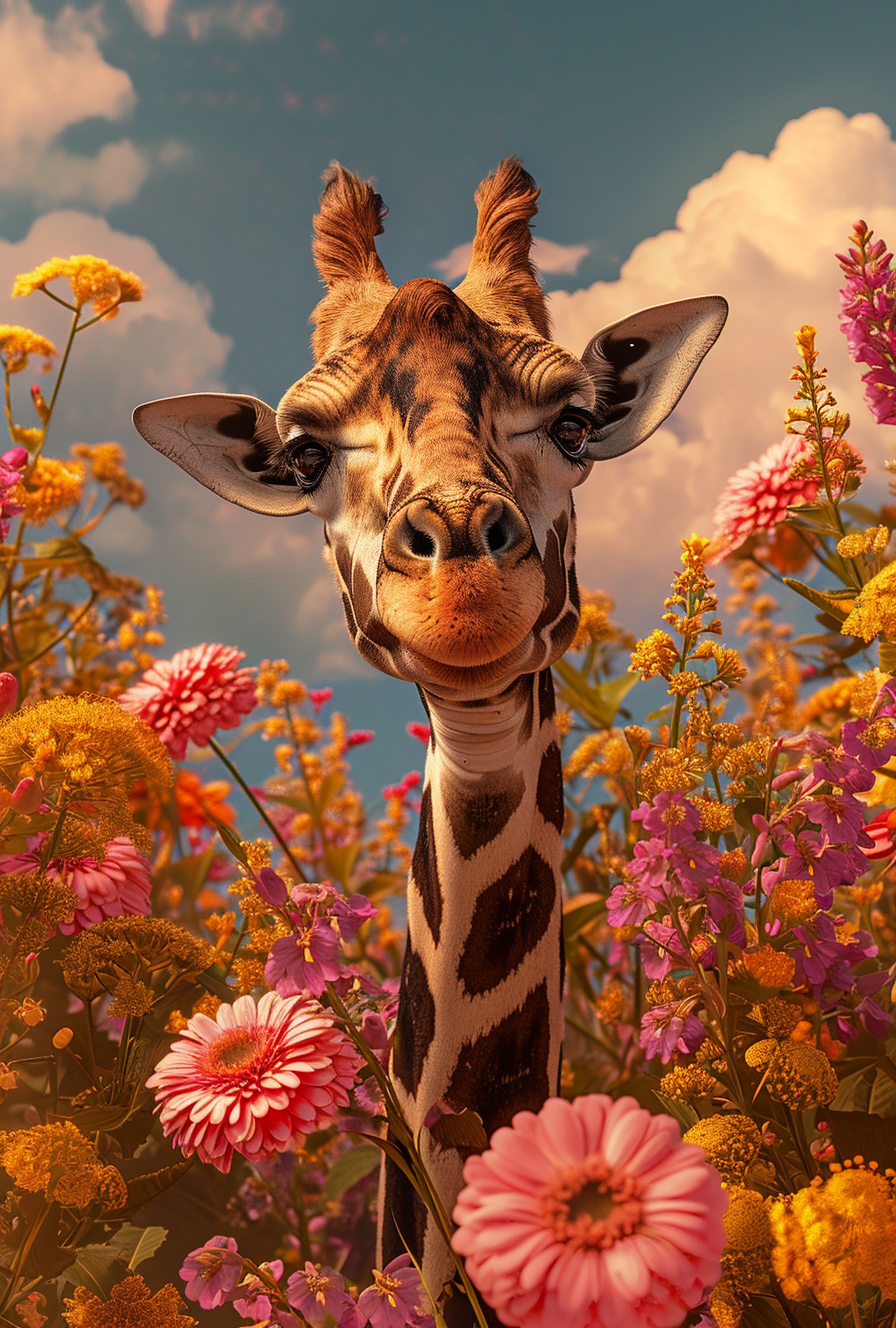 giraffe in flowers by artist arne thun