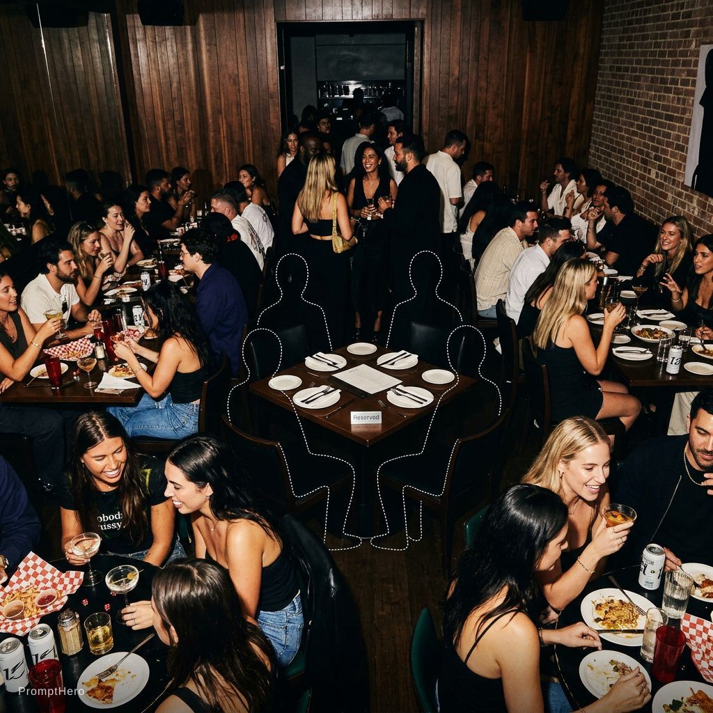 fashionable crowded-looking restaurant environment...