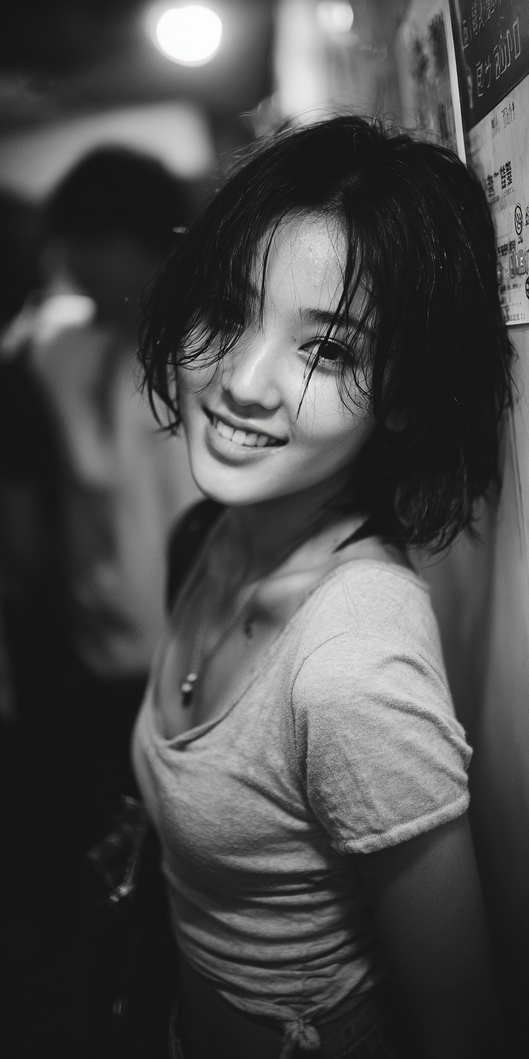 woman, side view, slight smile, shot on a Canon A7...