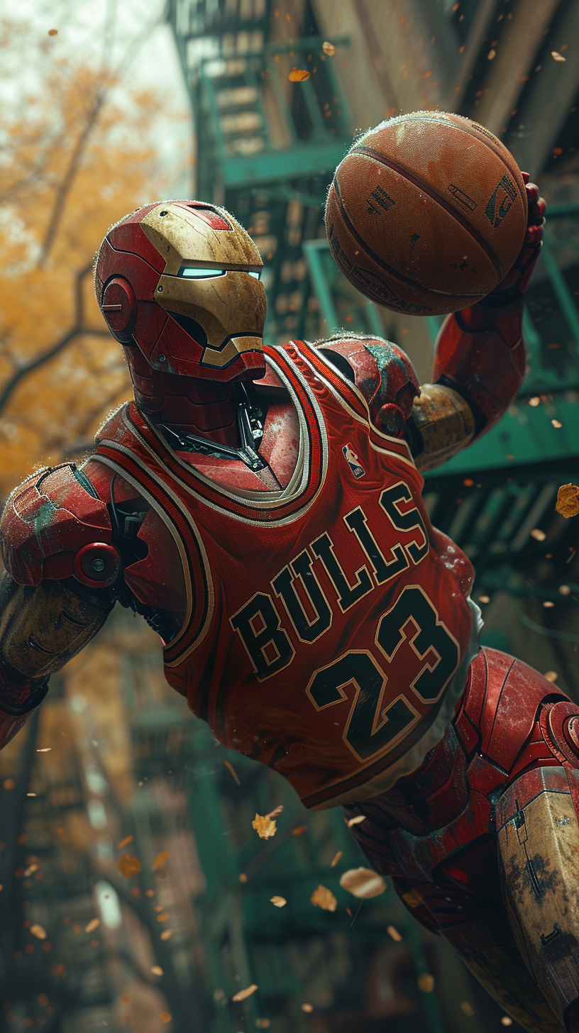 Marvel's Ironman playing basketball